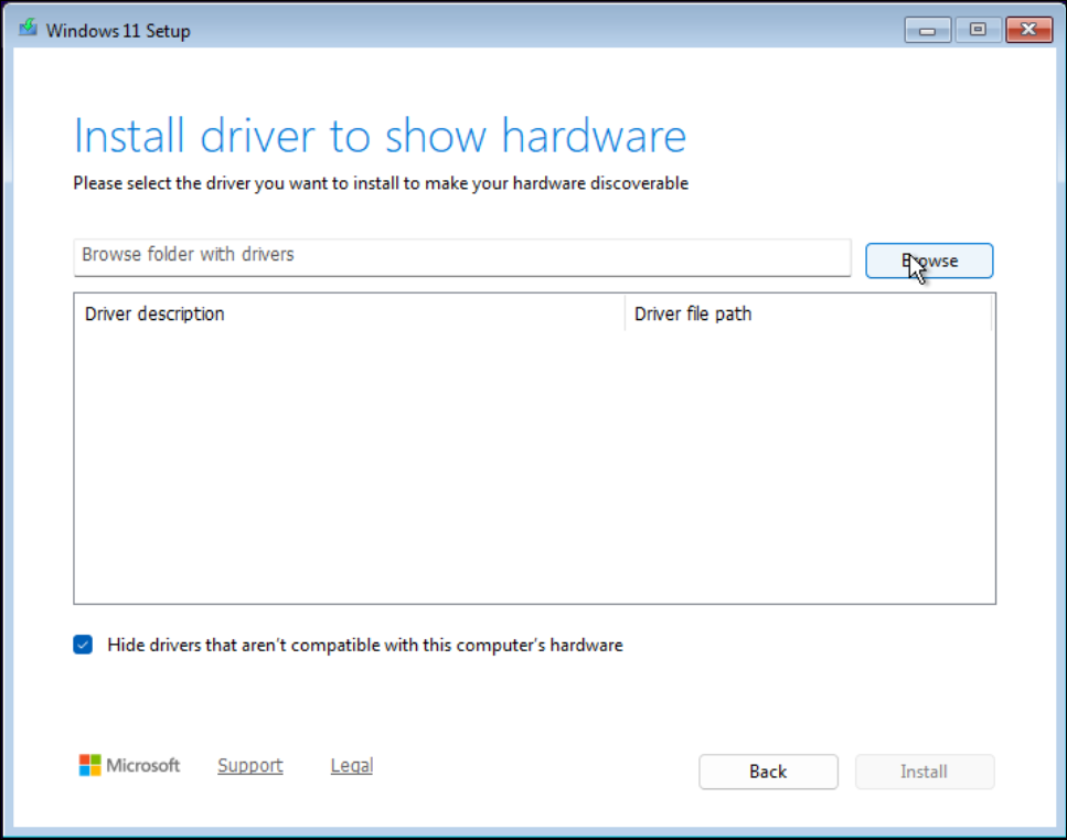 Windows 11 no disk shown because of missing drivers