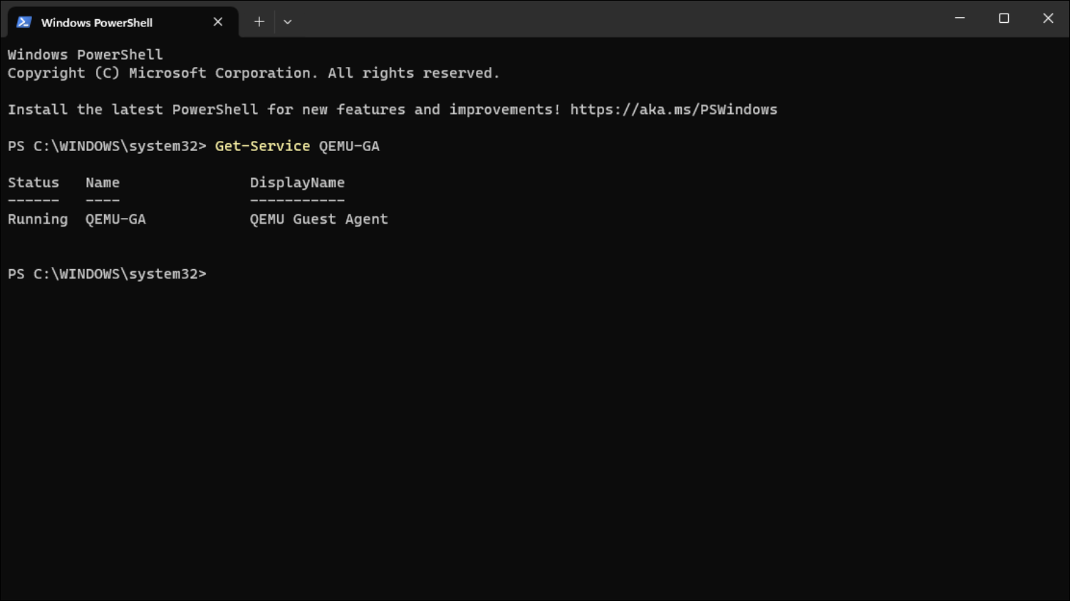 Windows 11 powershell Get-Service QEMU-GA