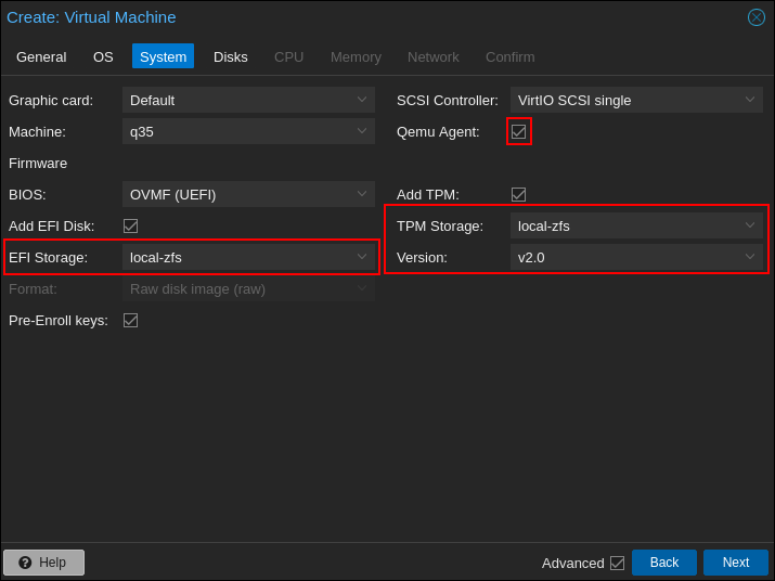 Proxmox Windows 11 System Settings