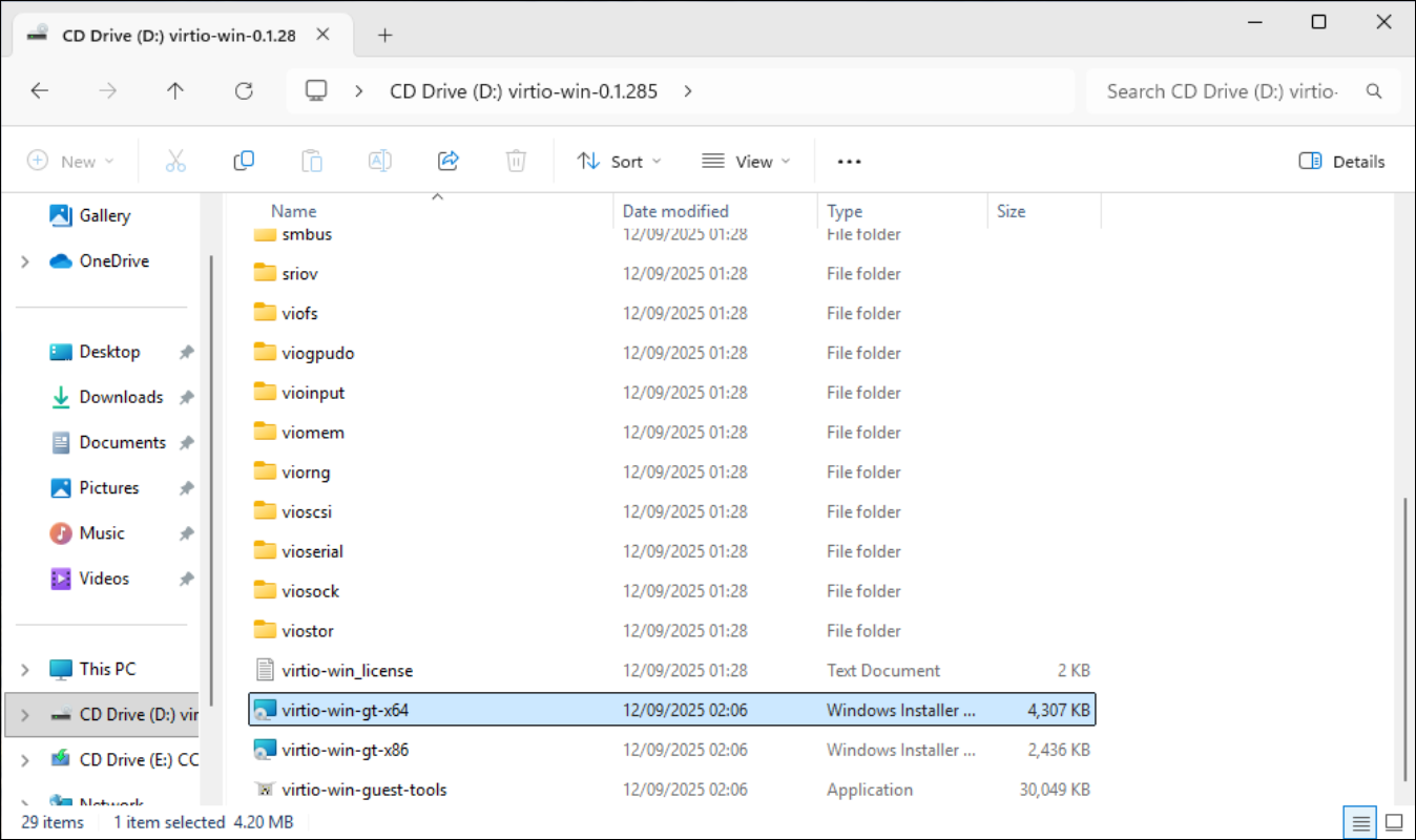 Windows 11 virtio-win-gt-x64 drivers